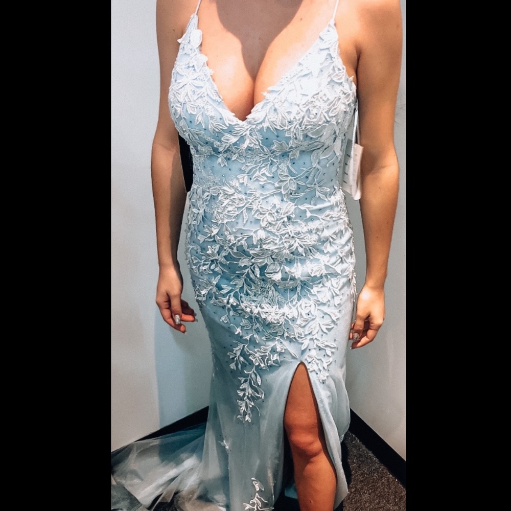 light blue embroidered prom dress - Picture 4 of 5